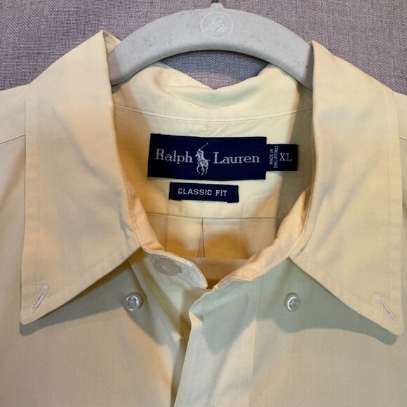 Ralph Lauren Classic Fit Short Sleeve Button Down XL Butter Yellow Blue Pony - Picture 2 of 8